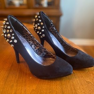 #6.  4.5 inch black studded heels size 6.5